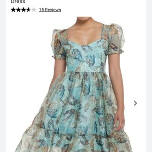 Hot Topic Blue and Cream Floral Midi Dress emo gothic Halloween vibes